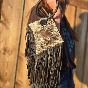 Black Braided Leather Bangle Bracelet - cowhide wristlet
